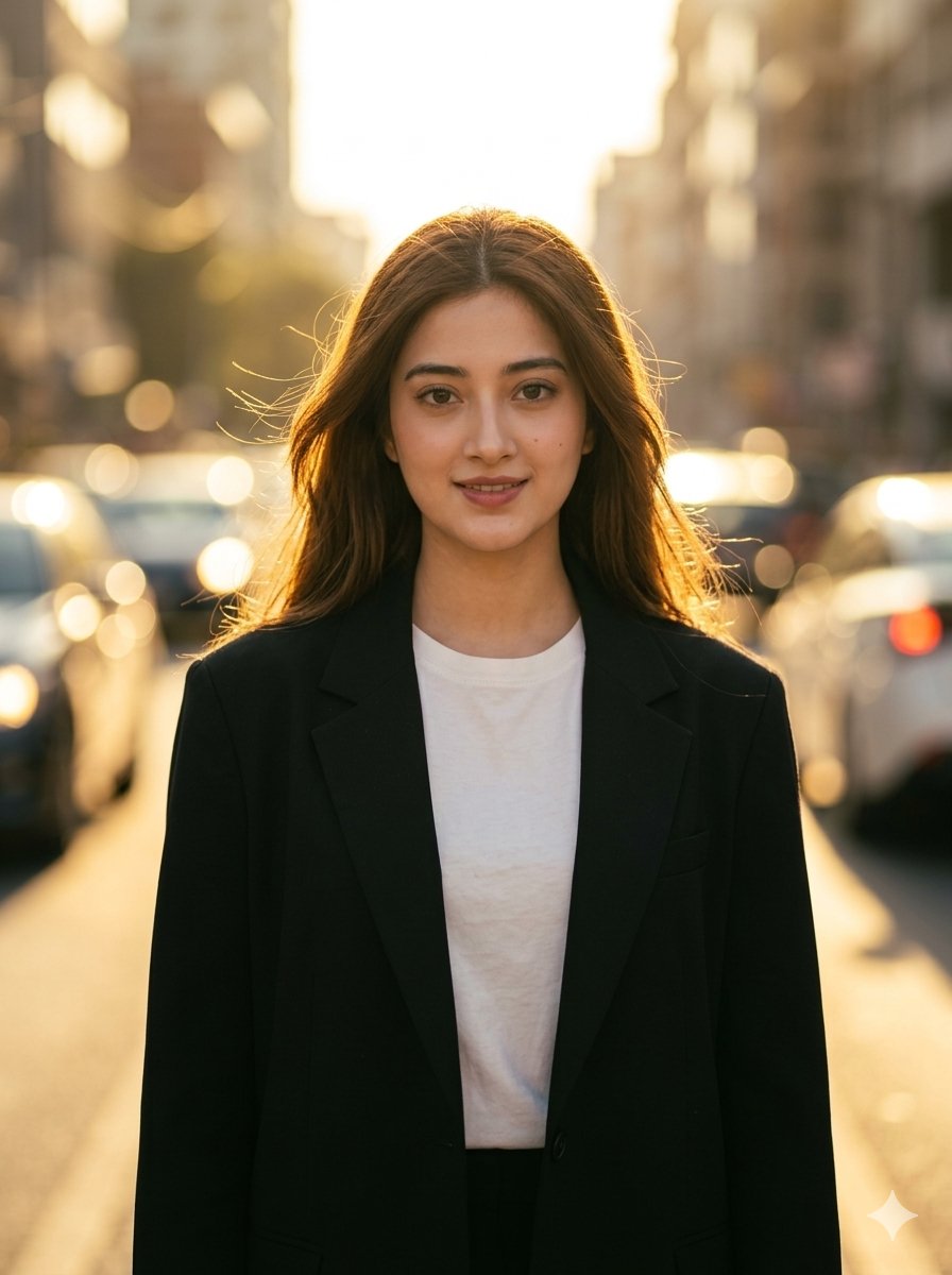 Golden Hour Fashion Portrait by @AiwithKinza — Nano Banana Pro image prompt example