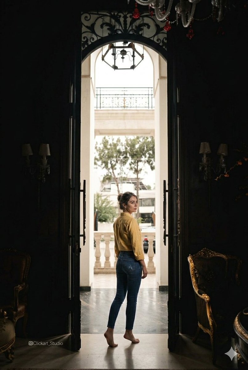 Grand Doorway Chiaroscuro Portrait — Nano Banana Pro image prompt example