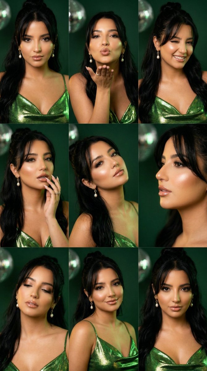 Green Disco Feminine Editorial 9 Panel Grid — Nano Banana Pro image prompt example