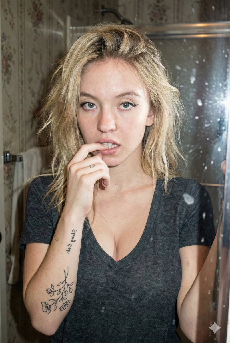 Grungy Flash Mirror Selfie With Tattoos — Nano Banana Pro image prompt example