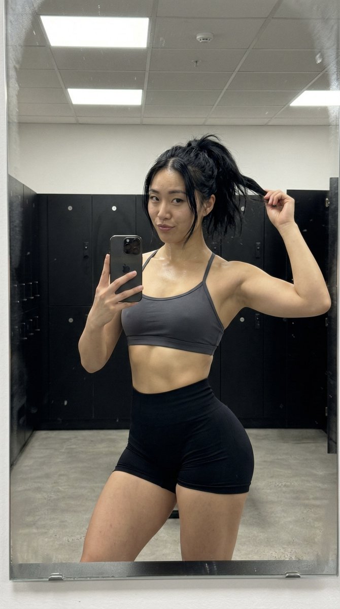 Gym Mirror Selfie With Post Workout Glow Iphone Style — Nano Banana Pro image prompt example