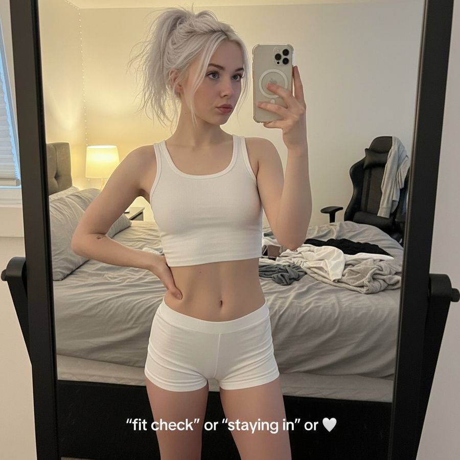 High Angle Bedroom Mirror Selfie Prompt — Nano Banana Pro image prompt example