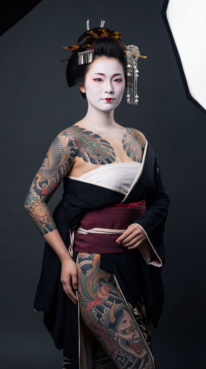High Contrast Geisha Irezumi Portrait Prompt — Nano Banana Pro image prompt example