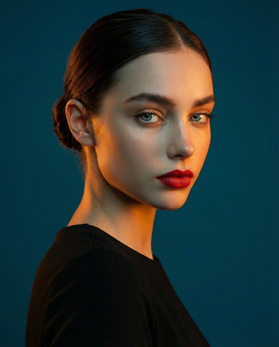 High Contrast Studio Portrait With Teal And Orange Light — Nano Banana Pro image prompt example