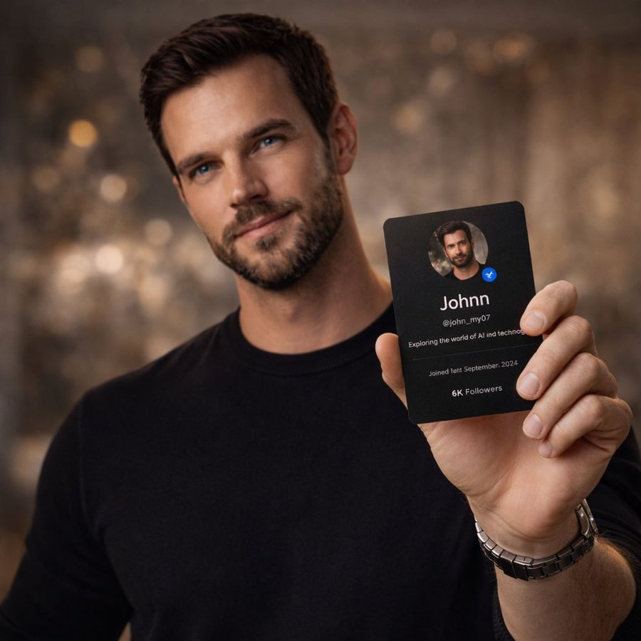 High End Editorial Photoshoot Of A Social Media Profile Card — generated with Nano Banana Pro