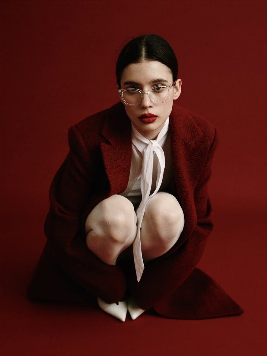 High Fashion Editorial Portrait With Red Background — Nano Banana Pro image prompt example