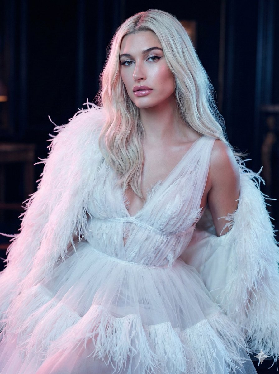 High Fashion Feather Tulle Glamour Portrait Prompt In Json — Nano Banana Pro image prompt example