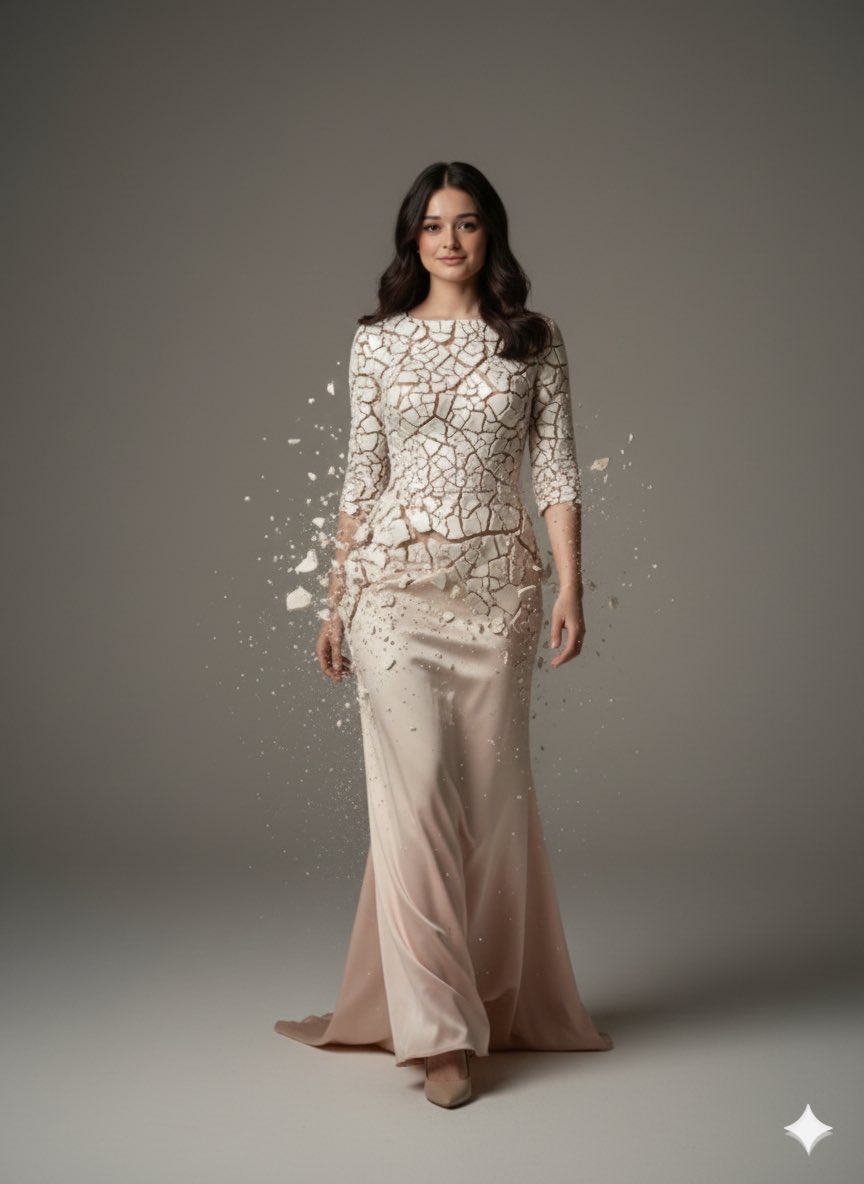 High Fashion Porcelain Transformation Portrait — Nano Banana Pro image prompt example