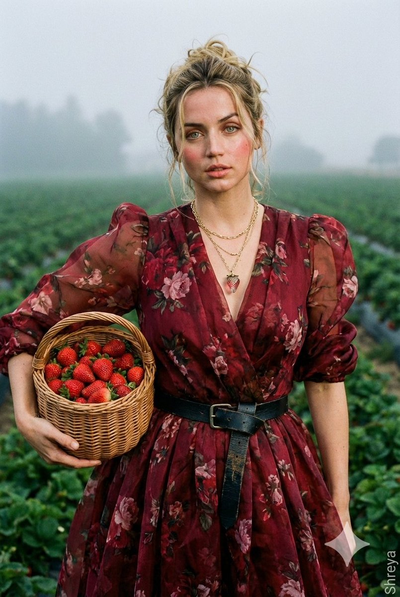 High Fashion Strawberry Harvest Portrait Prompt — Nano Banana Pro image prompt example