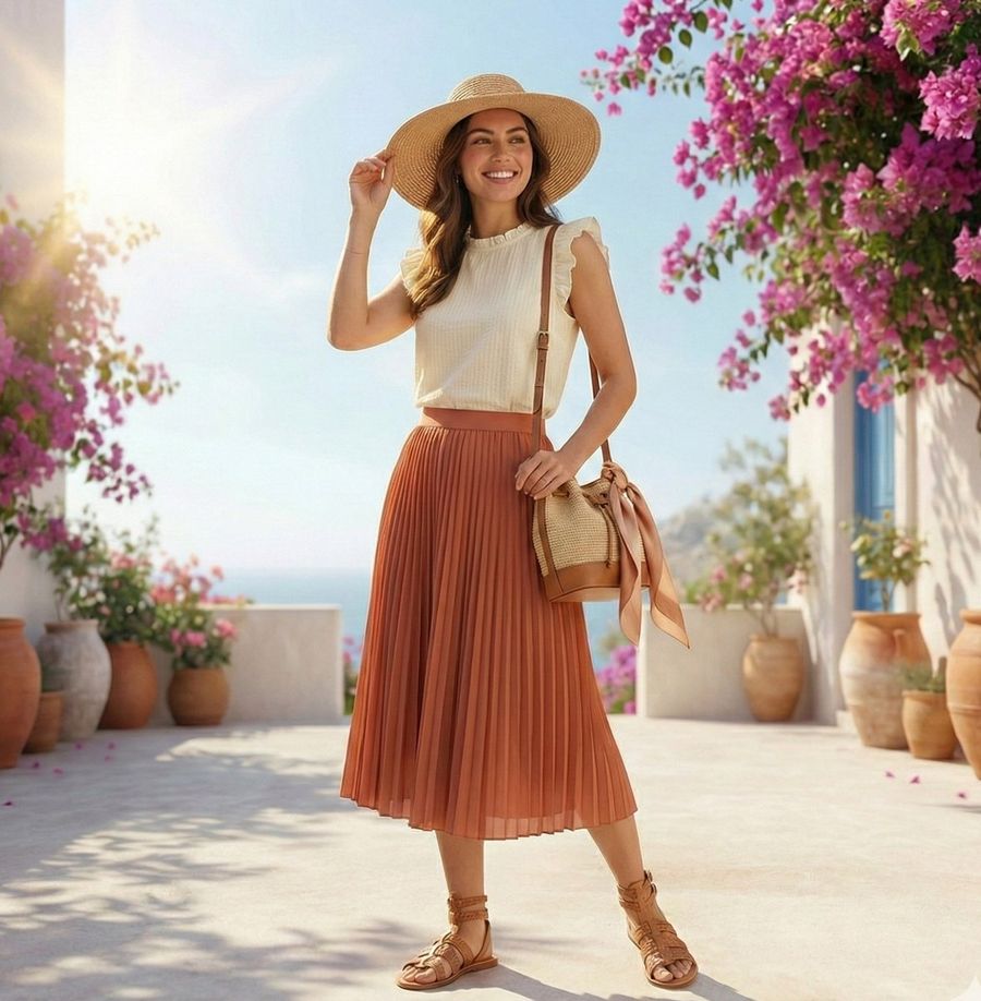 High Fashion Summer Outfit Infographic With Exploded Composition — Nano Banana Pro image prompt example