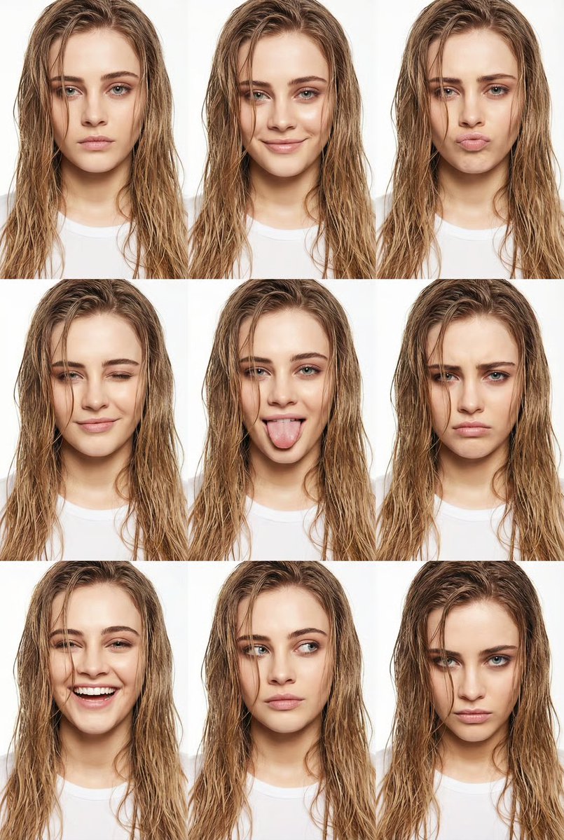 High Fashion Wet Hair Editorial Grid — Nano Banana Pro image prompt example