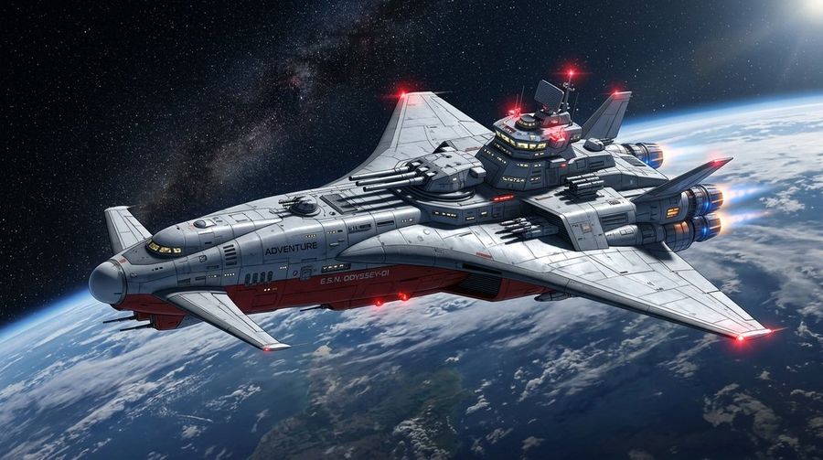 High Resolution 2 5d Illustration Prompt For Winged Space Battleship — Nano Banana Pro image prompt example