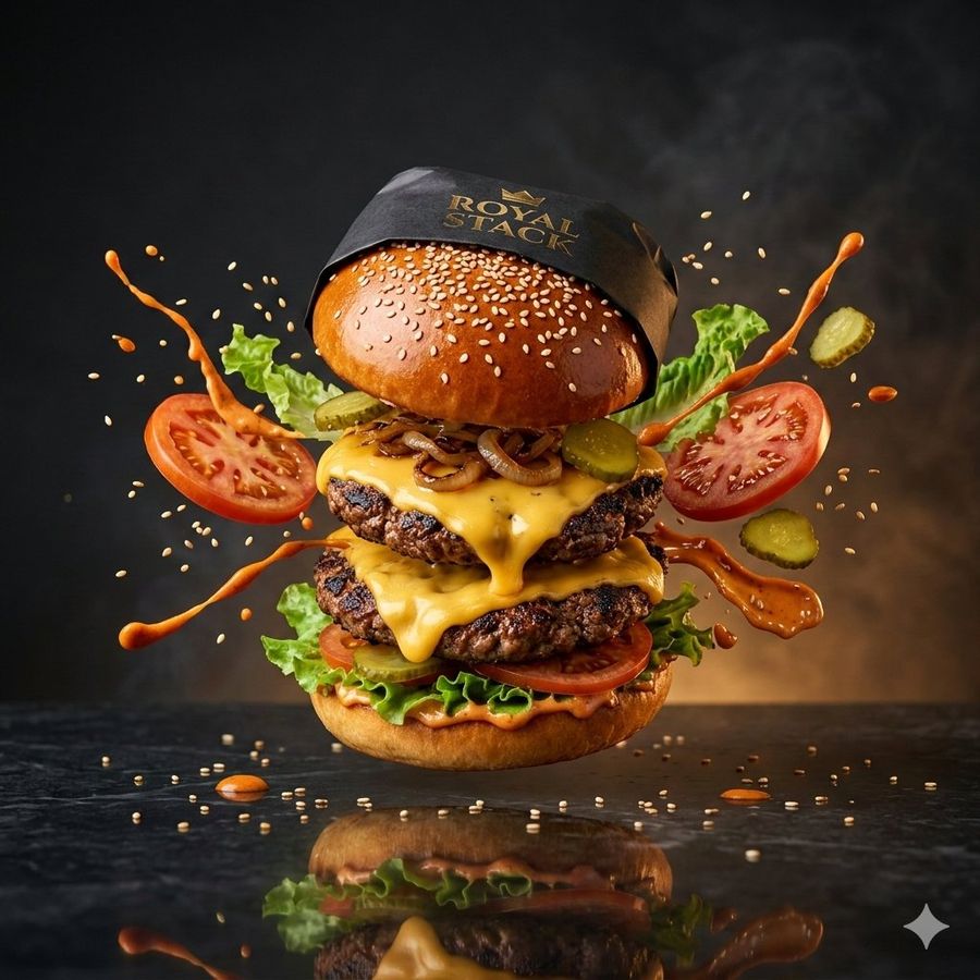 High Speed Commercial Luxury Burger Photography — Nano Banana Pro image prompt example
