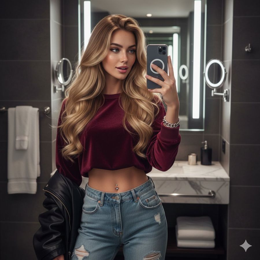 Hyper Detailed Mirror Selfie Of A Young Woman In Luxury Bathroom — Nano Banana Pro image prompt example