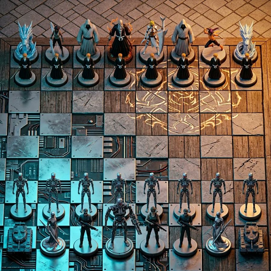Hyper Realistic 3d Chess Set For Rivalry Themes — Nano Banana Pro image prompt example
