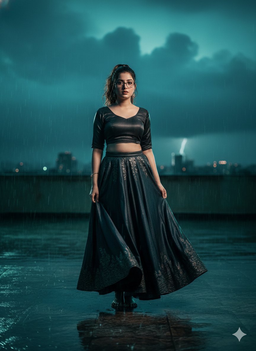 Hyper Realistic Cinematic Bollywood Poster In Monsoon — Nano Banana Pro image prompt example