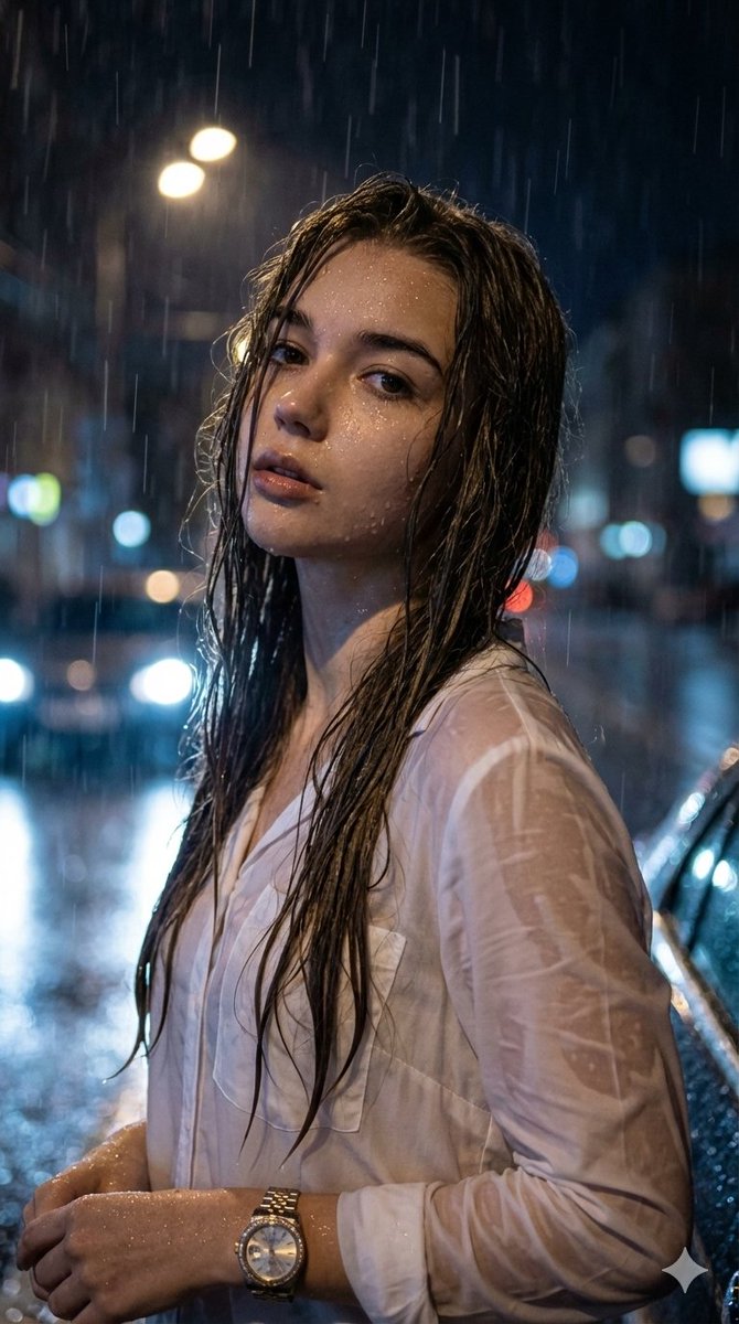 Hyper Realistic Cinematic Night Portrait In Rain — Nano Banana Pro image prompt example