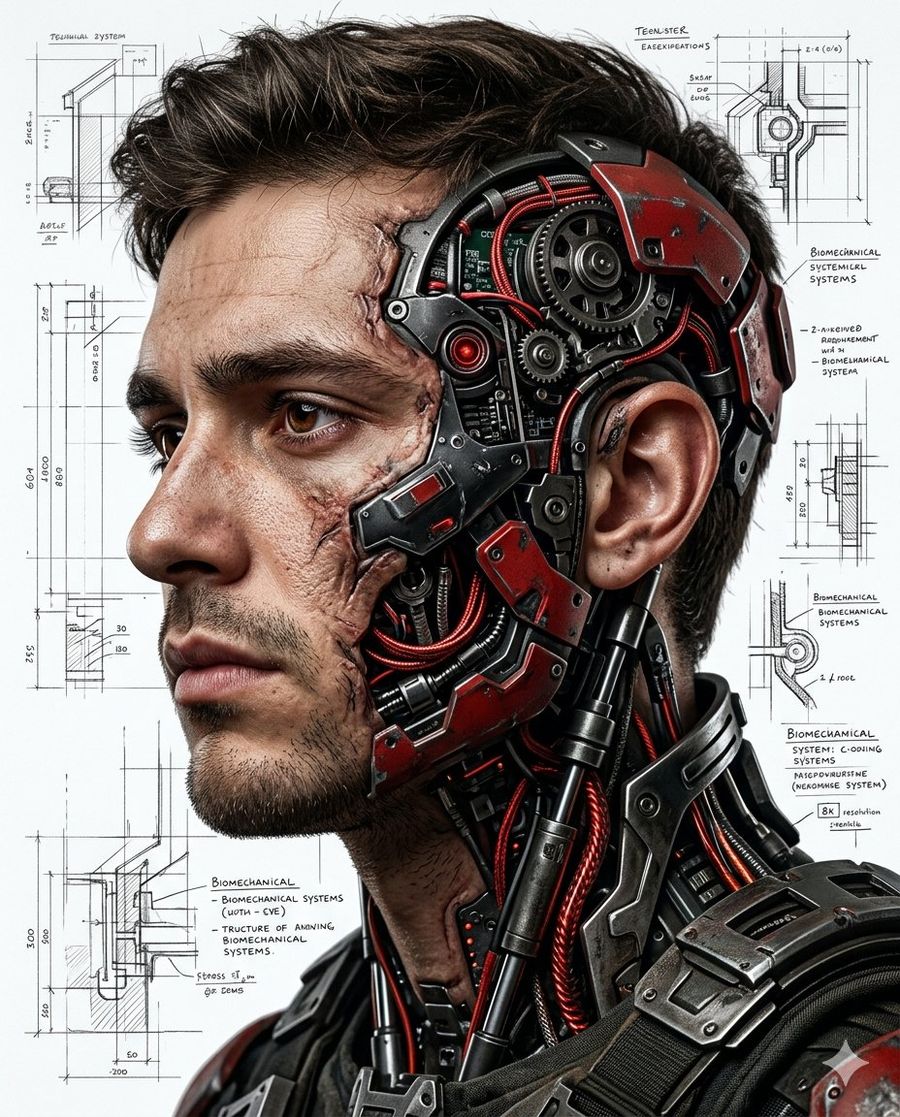 Hyper Realistic Cyborg Side Profile — Nano Banana Pro image prompt example