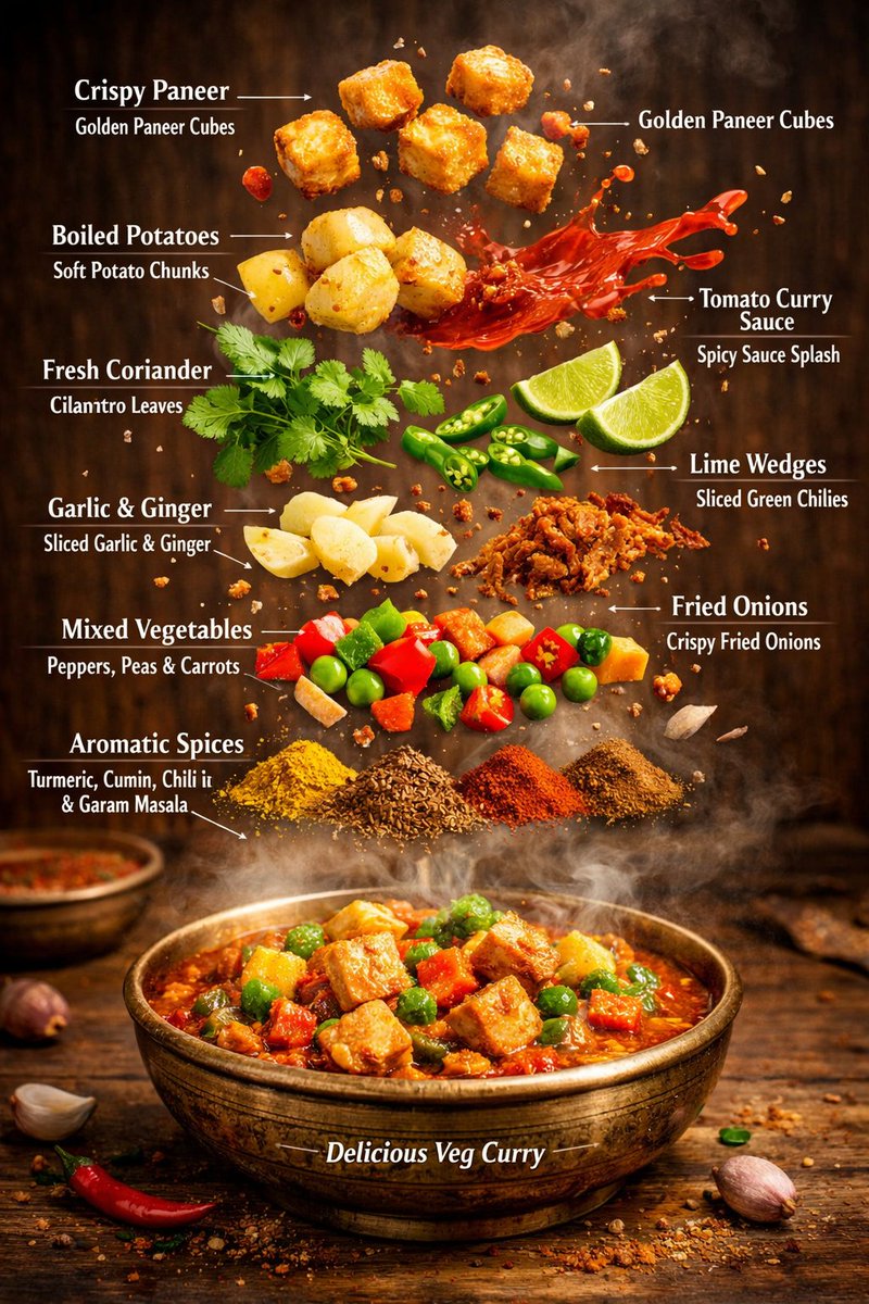 Hyper Realistic Editorial Food Infographic Of Indian Veg Curry — Nano Banana Pro image prompt example