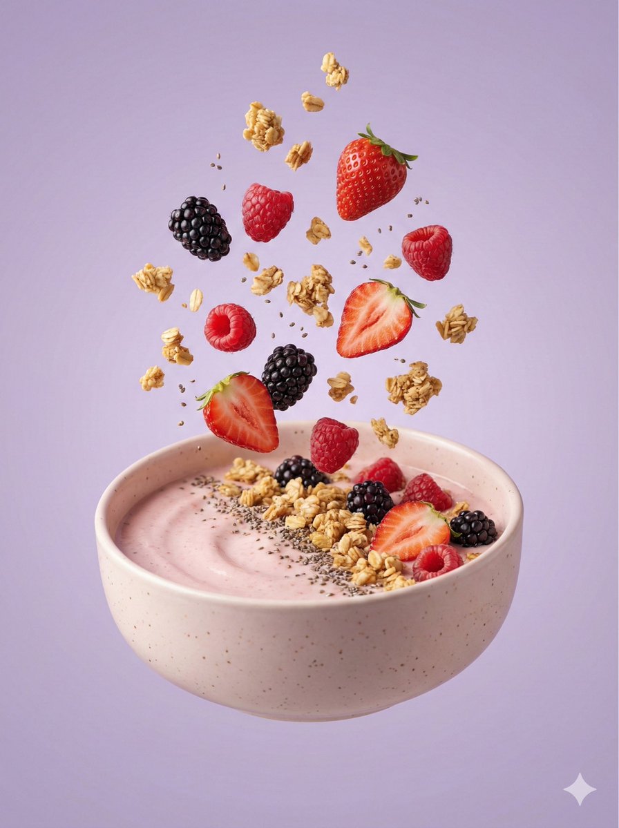 Hyper Realistic Floating Smoothie Bowl — Nano Banana Pro image prompt example