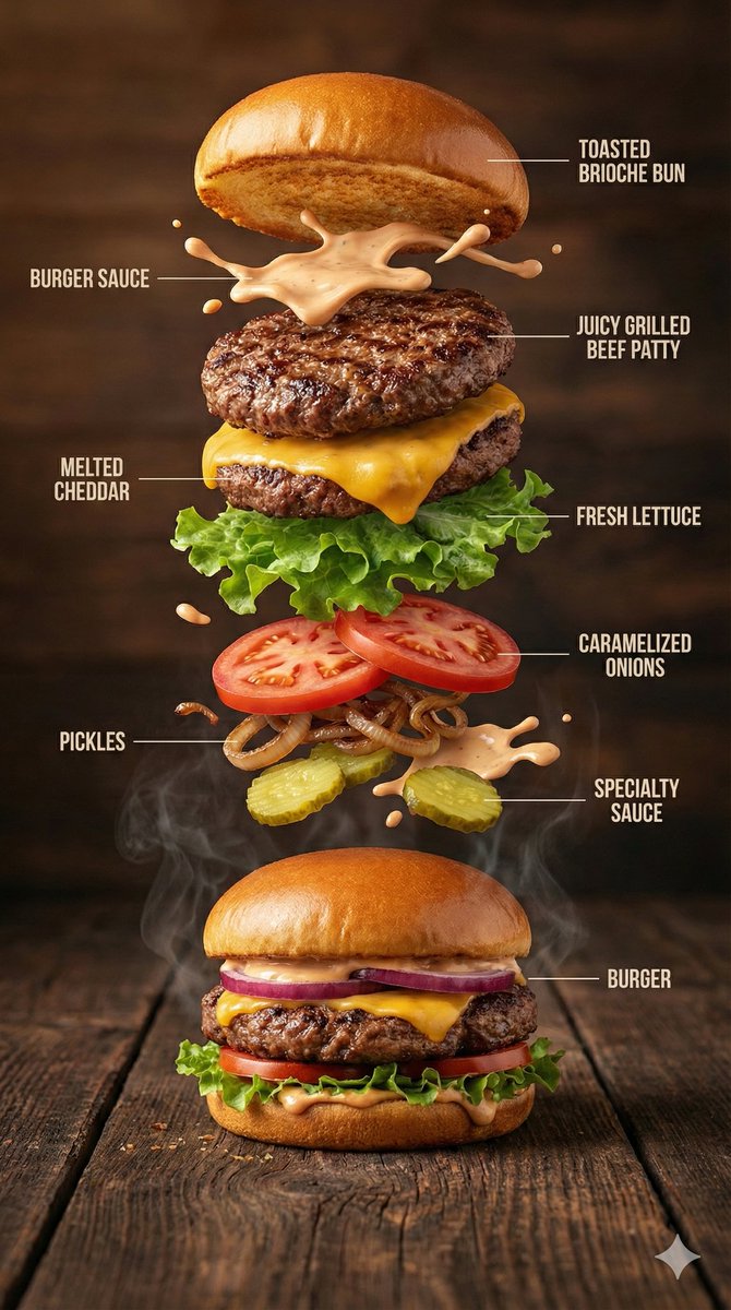 Hyper Realistic Gourmet Burger Infographic — Nano Banana Pro image prompt example