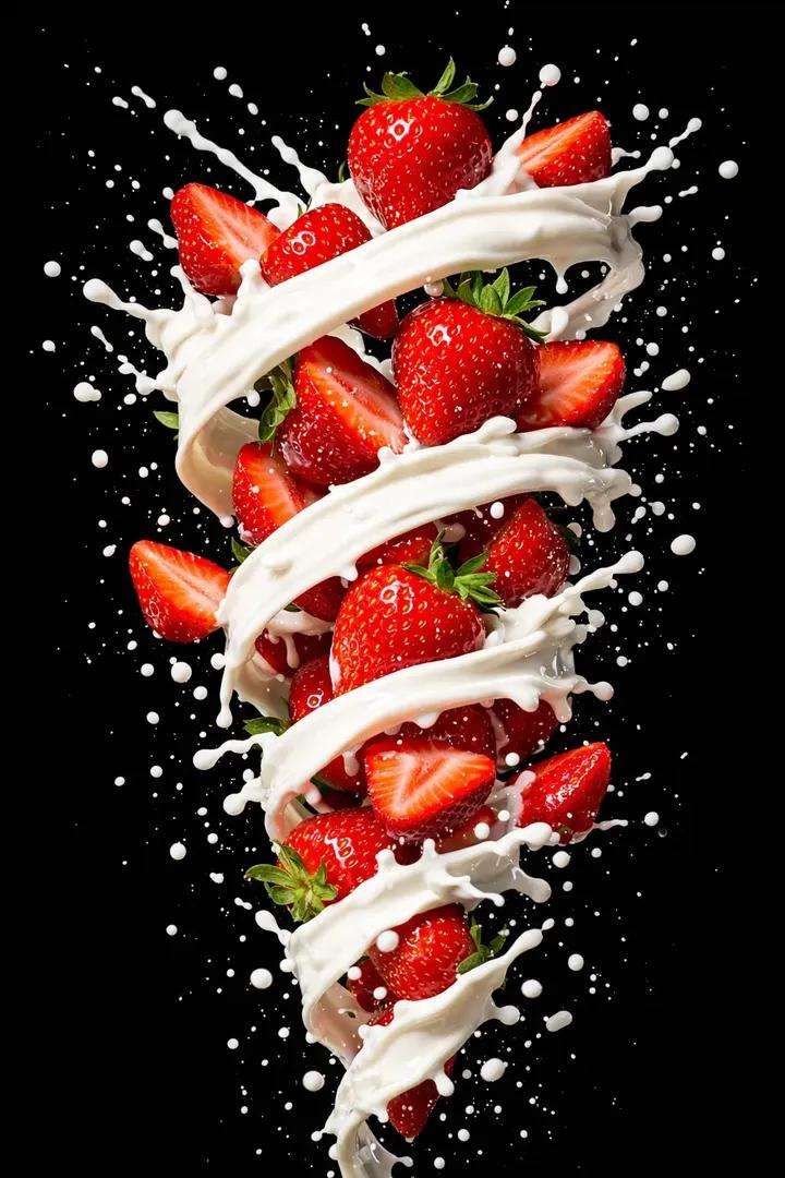 Hyper Realistic High Speed Strawberry Milk Splash Photography — Nano Banana Pro image prompt example