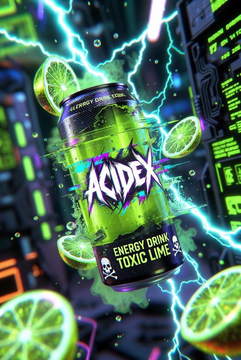 Hyper Realistic Neon Energy Drink Product Shot Prompt — Nano Banana Pro image prompt example