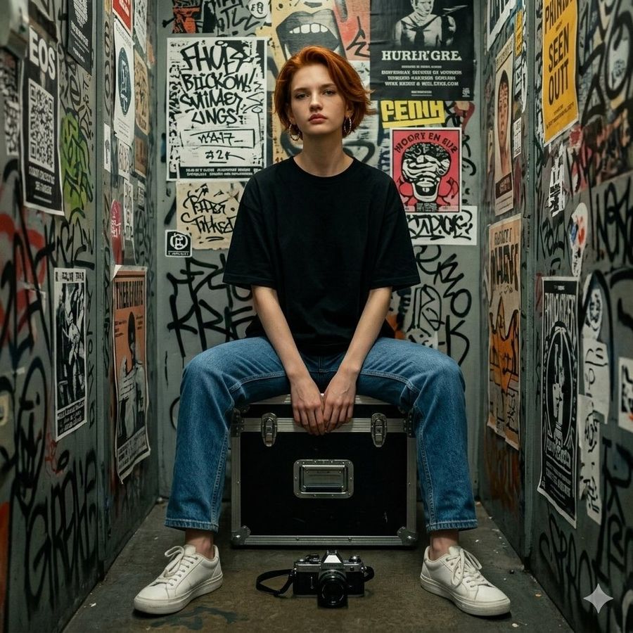 Hyper Realistic Portrait In Graffiti Room — Nano Banana Pro image prompt example