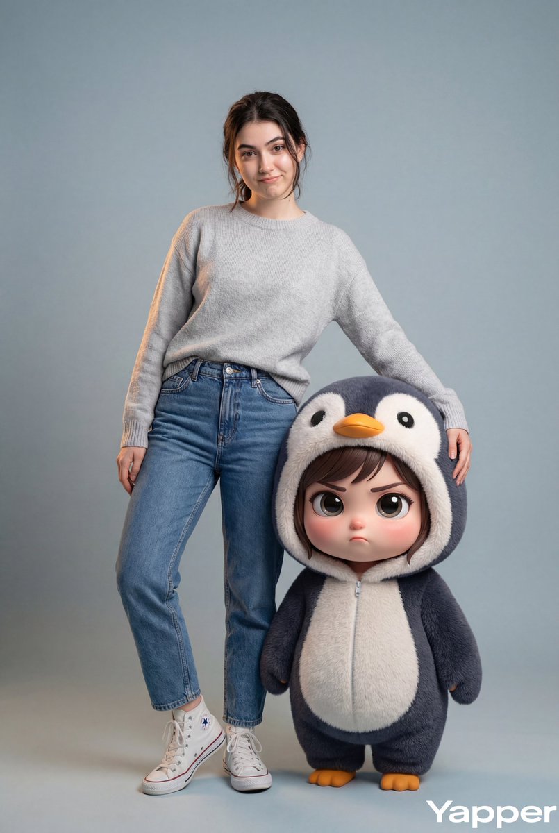 Hyper Realistic Portrait With Chibi Penguin Character — Nano Banana Pro image prompt example
