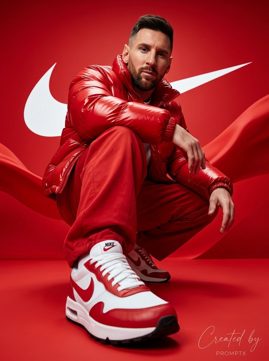 Hyper Realistic Streetwear Campaign In Red — Nano Banana Pro image prompt example