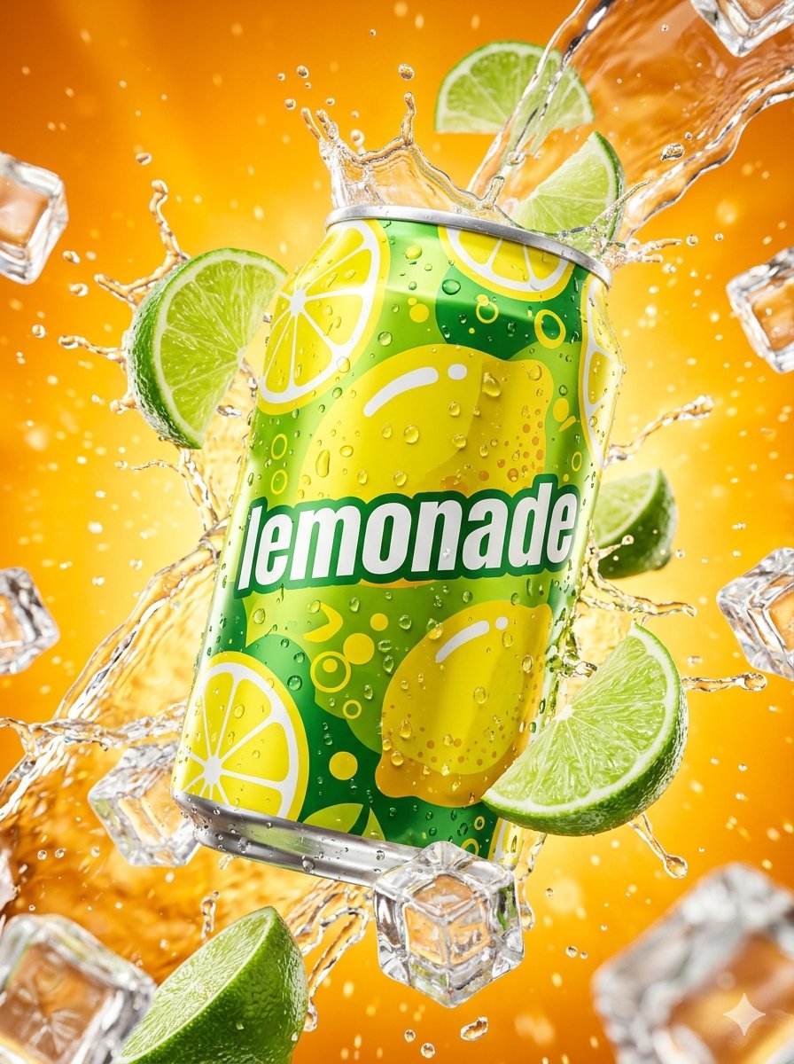 Hyper Realistic Surreal Lemonade Can — Nano Banana Pro image prompt example