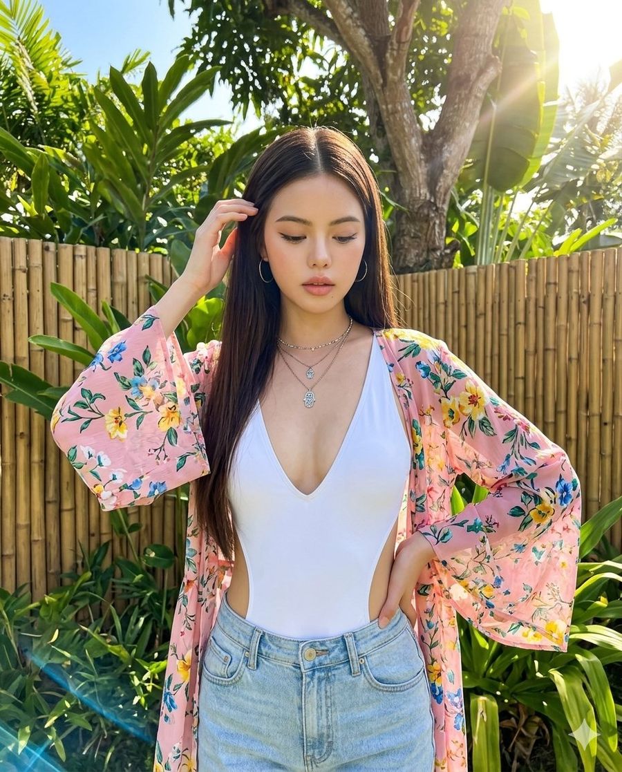 Hyper Realistic Tropical Portrait With Smartphone Aesthetic — Nano Banana Pro image prompt example