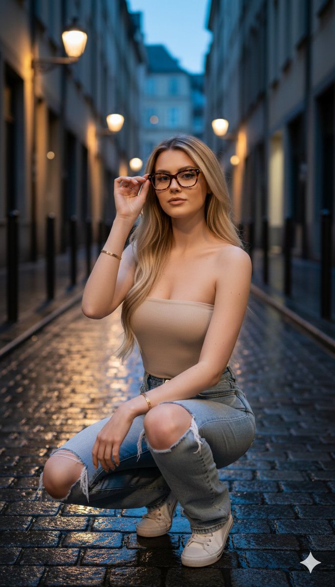 Hyper Realistic Twilight Portrait In A European Alleyway — Nano Banana Pro image prompt example