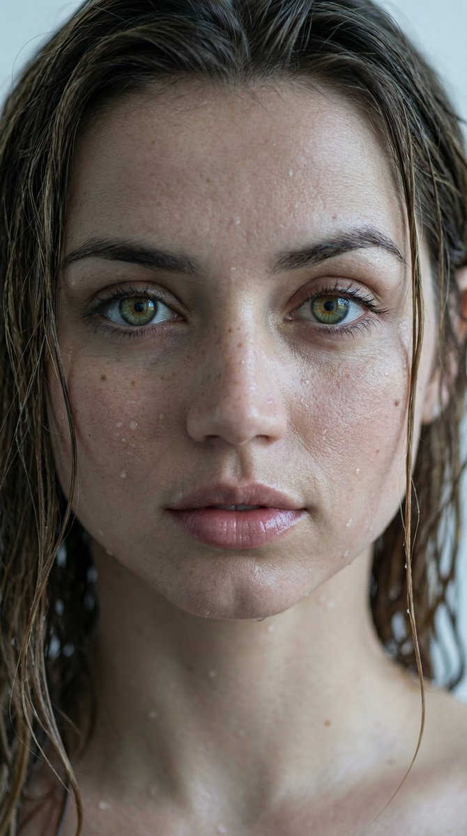Hyper Realistic Wet Look Close Up Portrait — Nano Banana Pro image prompt example