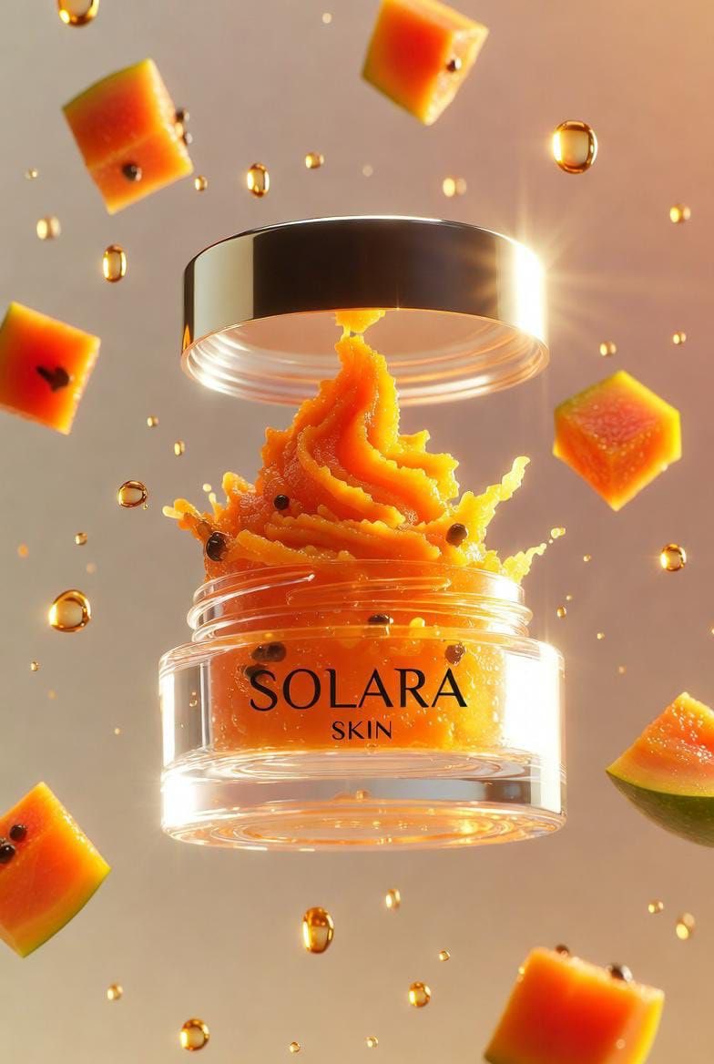 Hyperrealistic Luxury Product Photography Of Papaya Scrub — Nano Banana Pro image prompt example