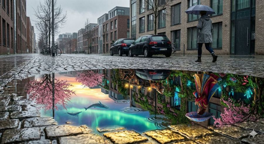 Impossible Reflection   Parallel Reality Puddle — generated with Nano Banana Pro