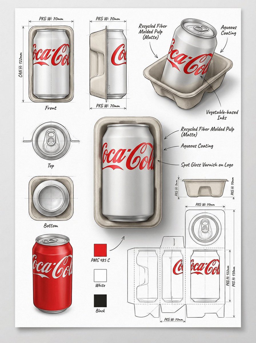 Industrial Packaging Design Sheet Prompt — Nano Banana Pro image prompt example