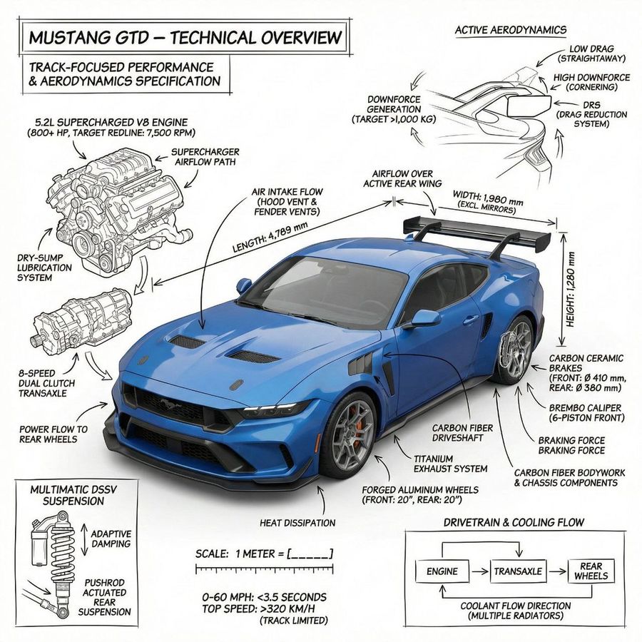 Infographic Image Of Mustang Gtd With Technical Annotations — Nano Banana Pro image prompt example