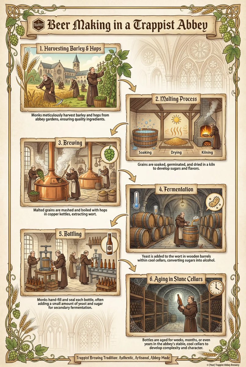 Infographic On Trappist Abbey Beer Making — Nano Banana Pro image prompt example