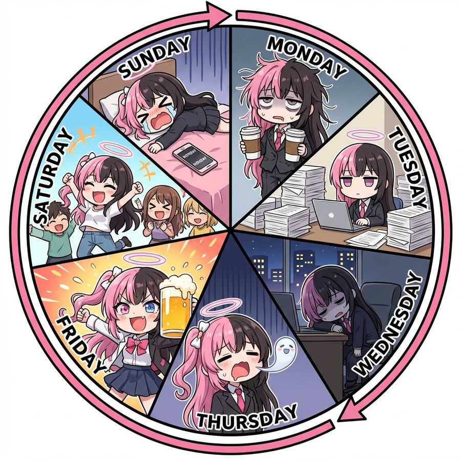 Infographic Prompt For Monday To Sunday Infinite Loop Manga — Nano Banana Pro image prompt example