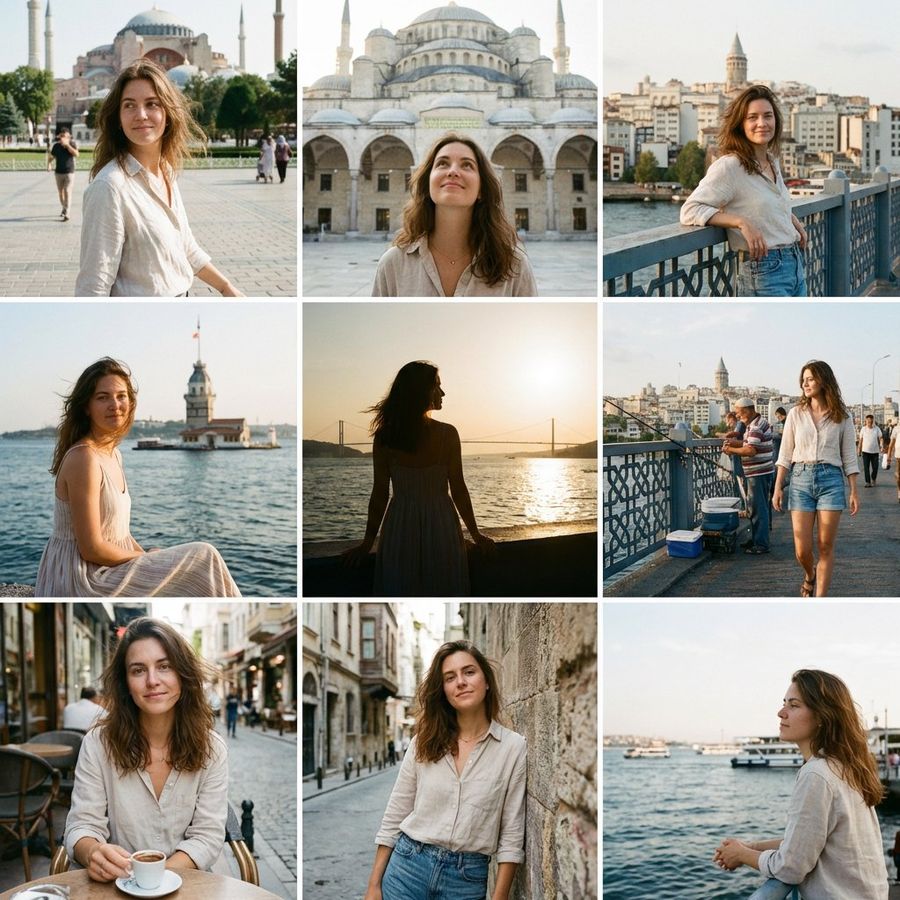 Instagram Travel Grid Of An Attractive Woman In Istanbul — generated with Nano Banana Pro