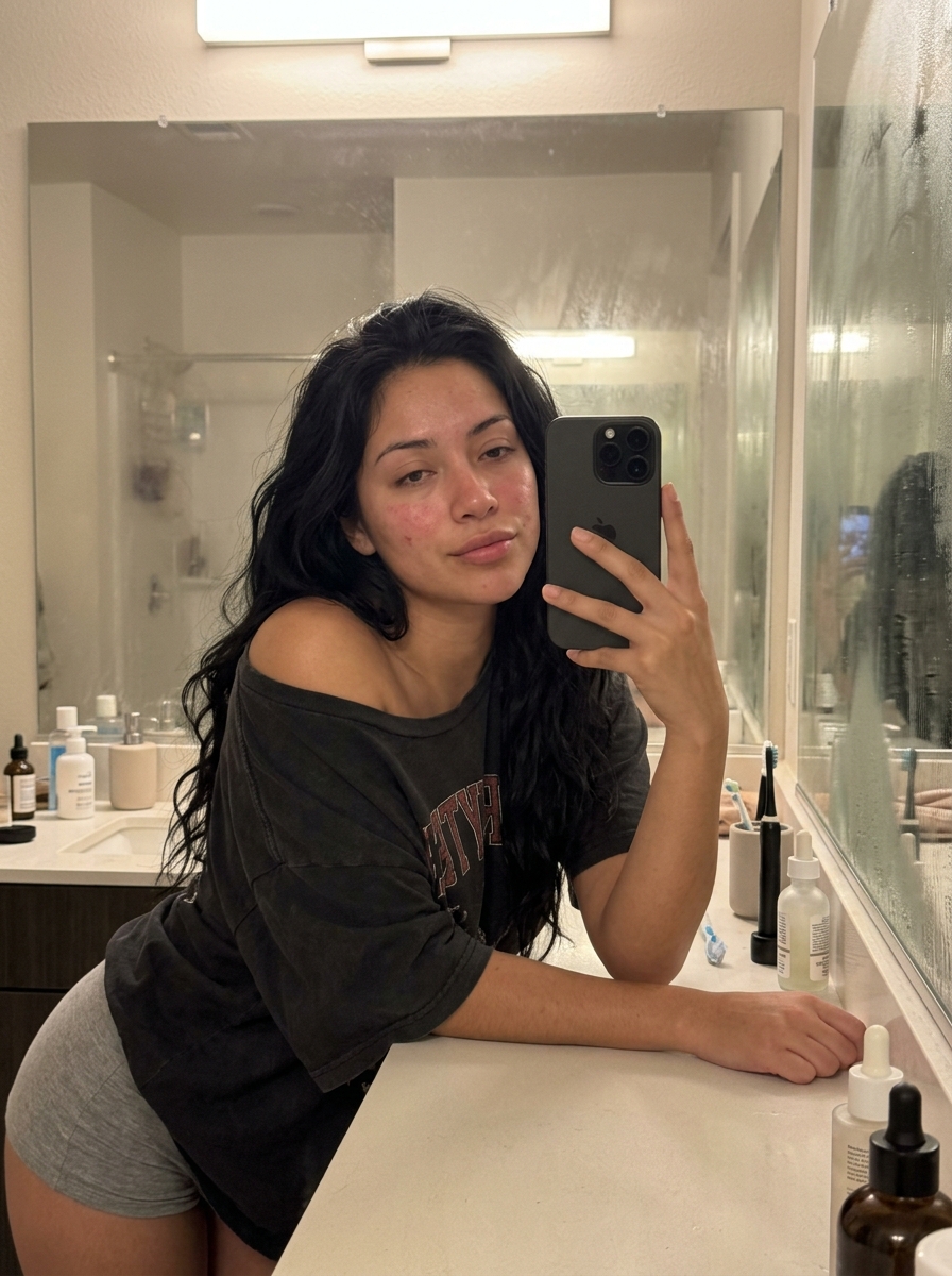 Intimate Late Night Bathroom Selfie — Nano Banana Pro image prompt example