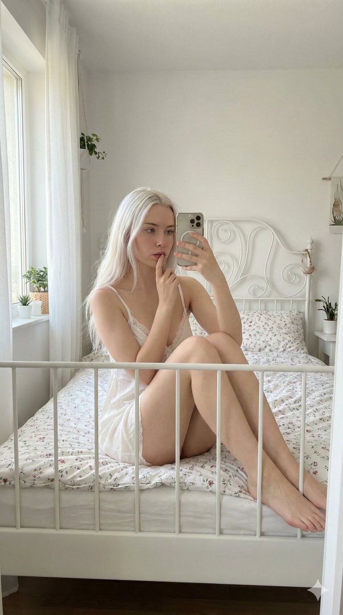 Intimate Mirror Selfie In Soft Bedroom Light — Nano Banana Pro image prompt example