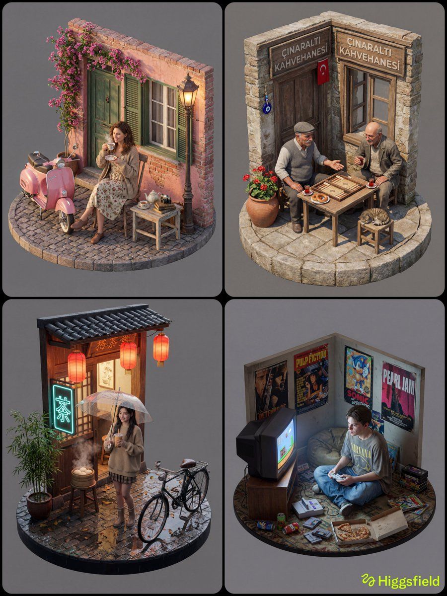 Isometric 3d Diorama With Living Human Texture — Nano Banana Pro image prompt example
