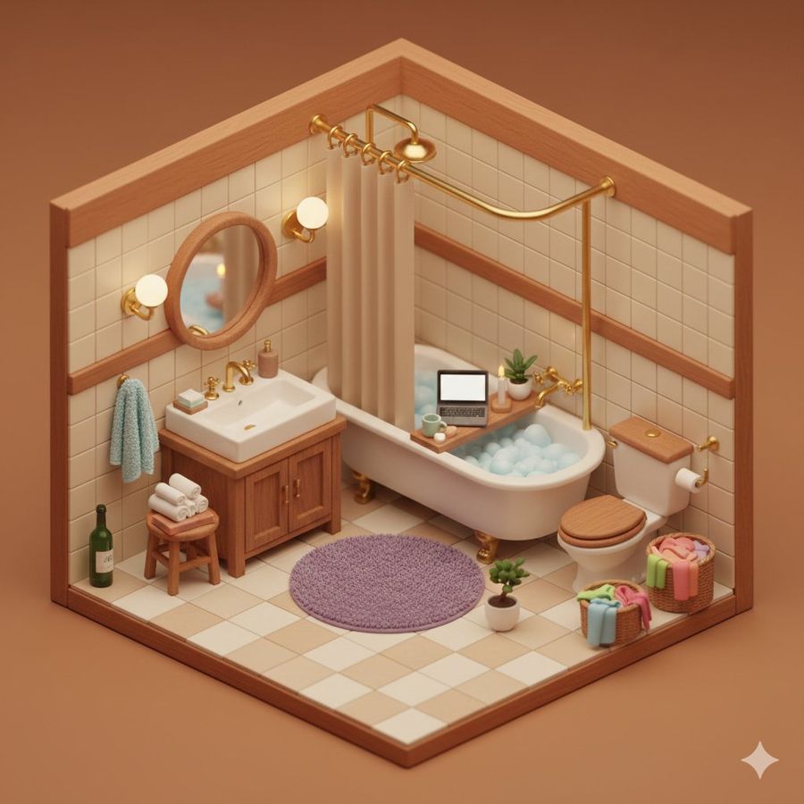 Isometric Cozy Bathroom Diorama Prompt — Nano Banana Pro image prompt example