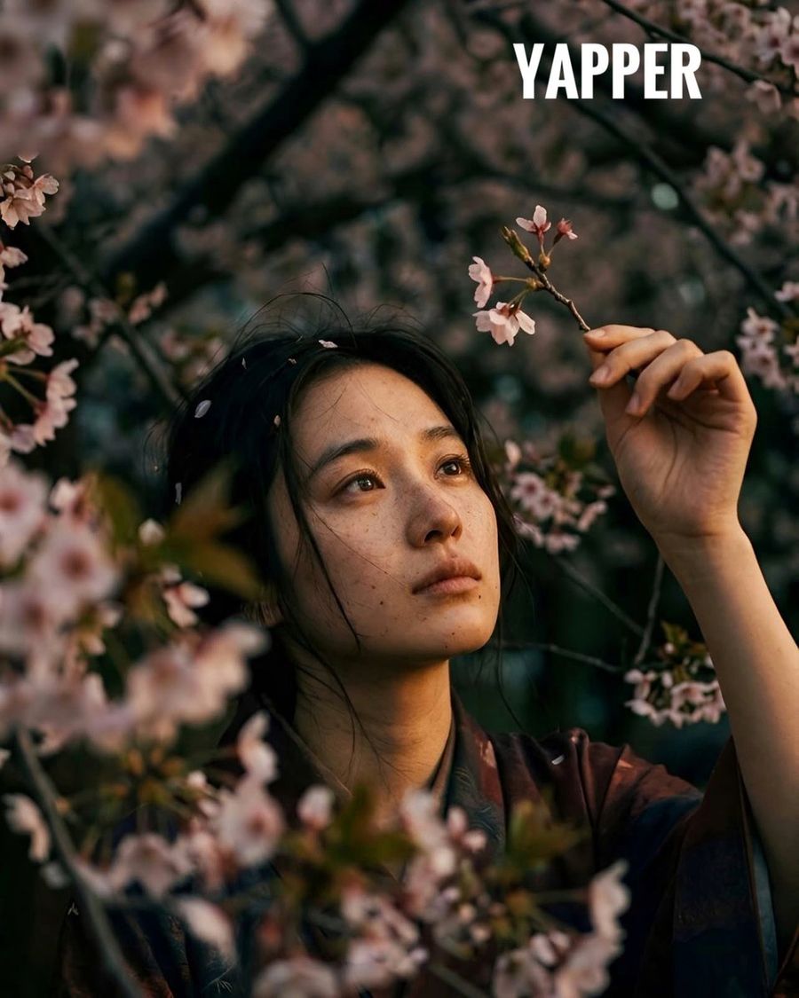 Japanese Woman In Vintage Kimono Under Cherry Blossoms — Nano Banana Pro image prompt example
