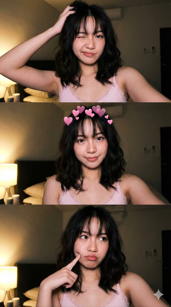 Json Prompt For Vertical Triptych Selfie Of Jenna Ortega Lookalike — Nano Banana Pro image prompt example