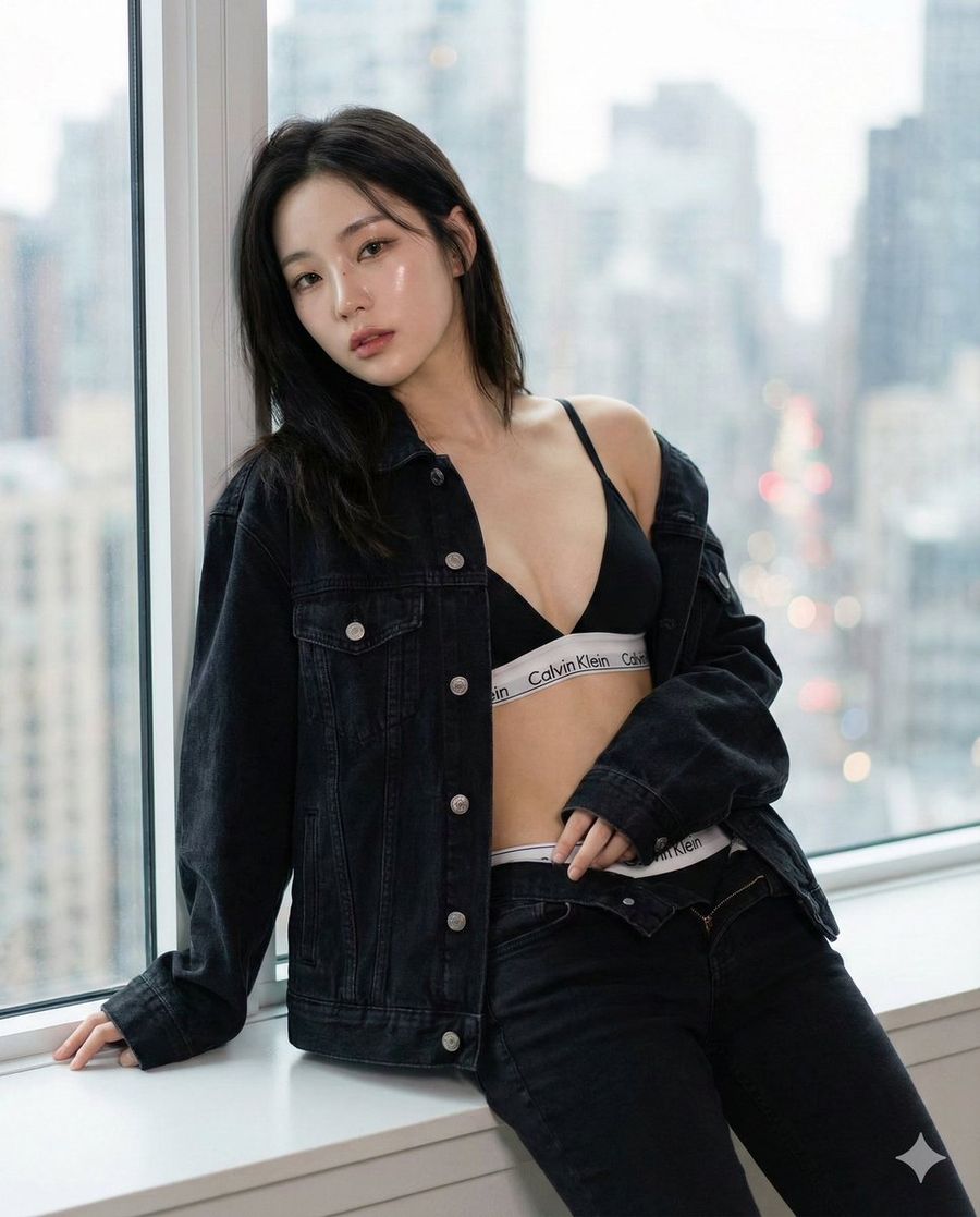 K Pop Idol Editorial Glass Skin And Denim In City Setting — Nano Banana Pro image prompt example