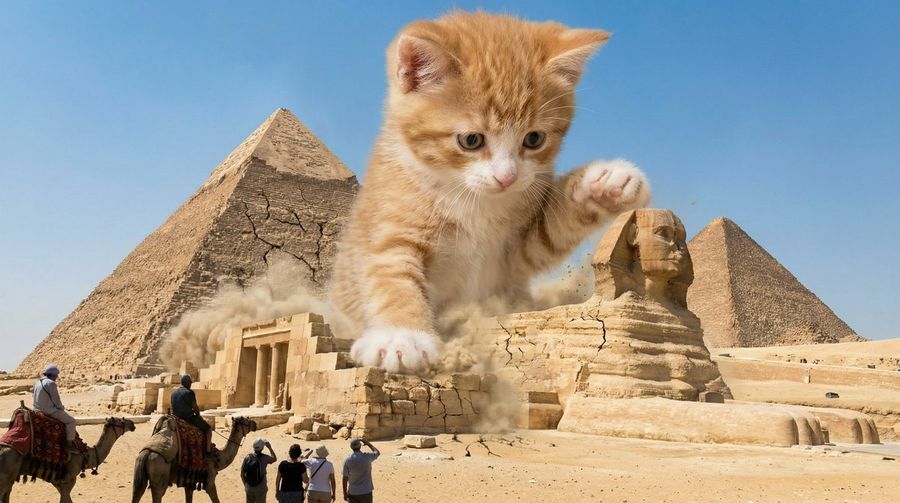 Kaiju Kitten Destroying Sydney Waterfront — Nano Banana Pro image prompt example