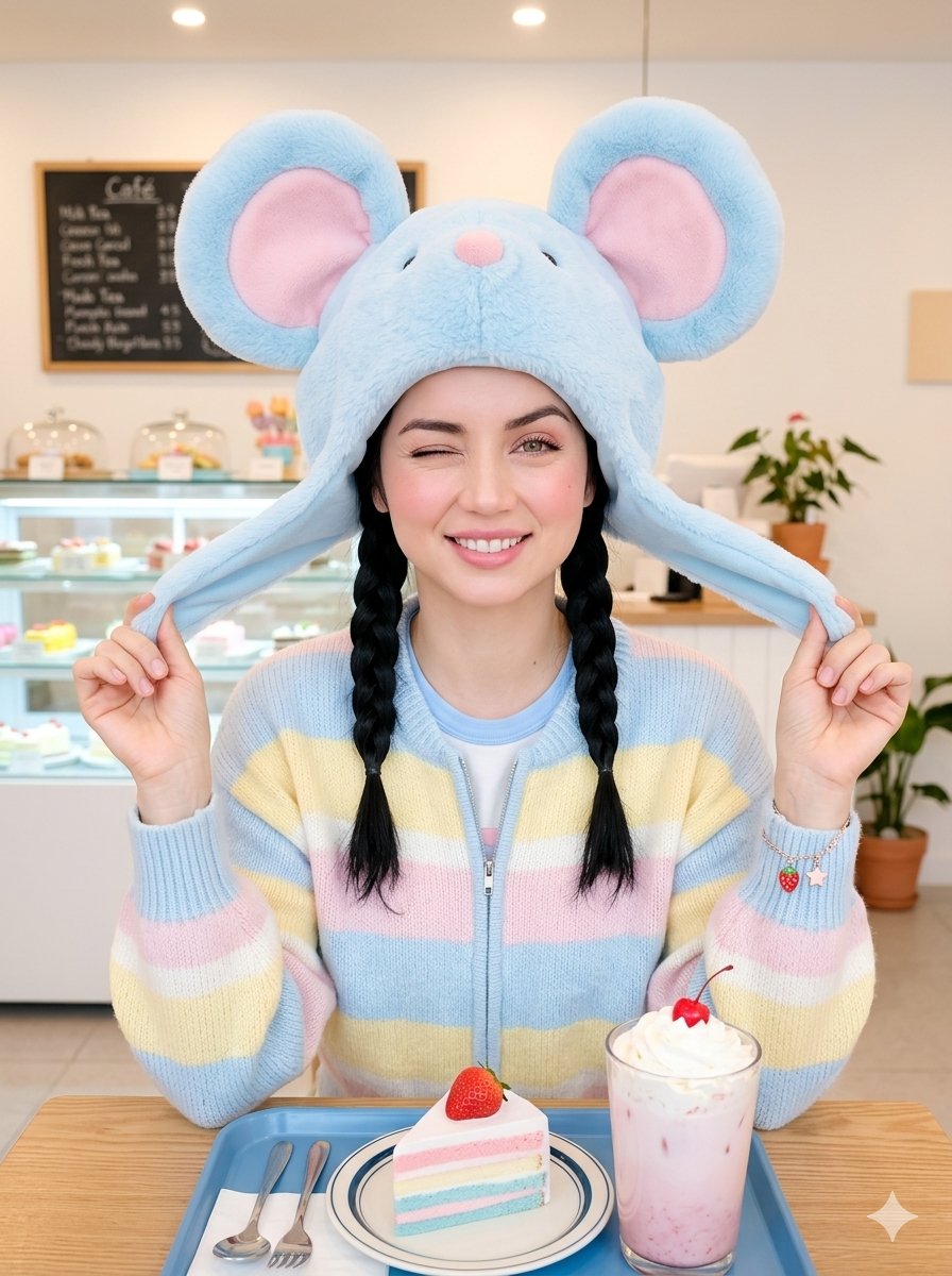 Kawaii Cafe Girl Pigtails Photo — Nano Banana Pro image prompt example
